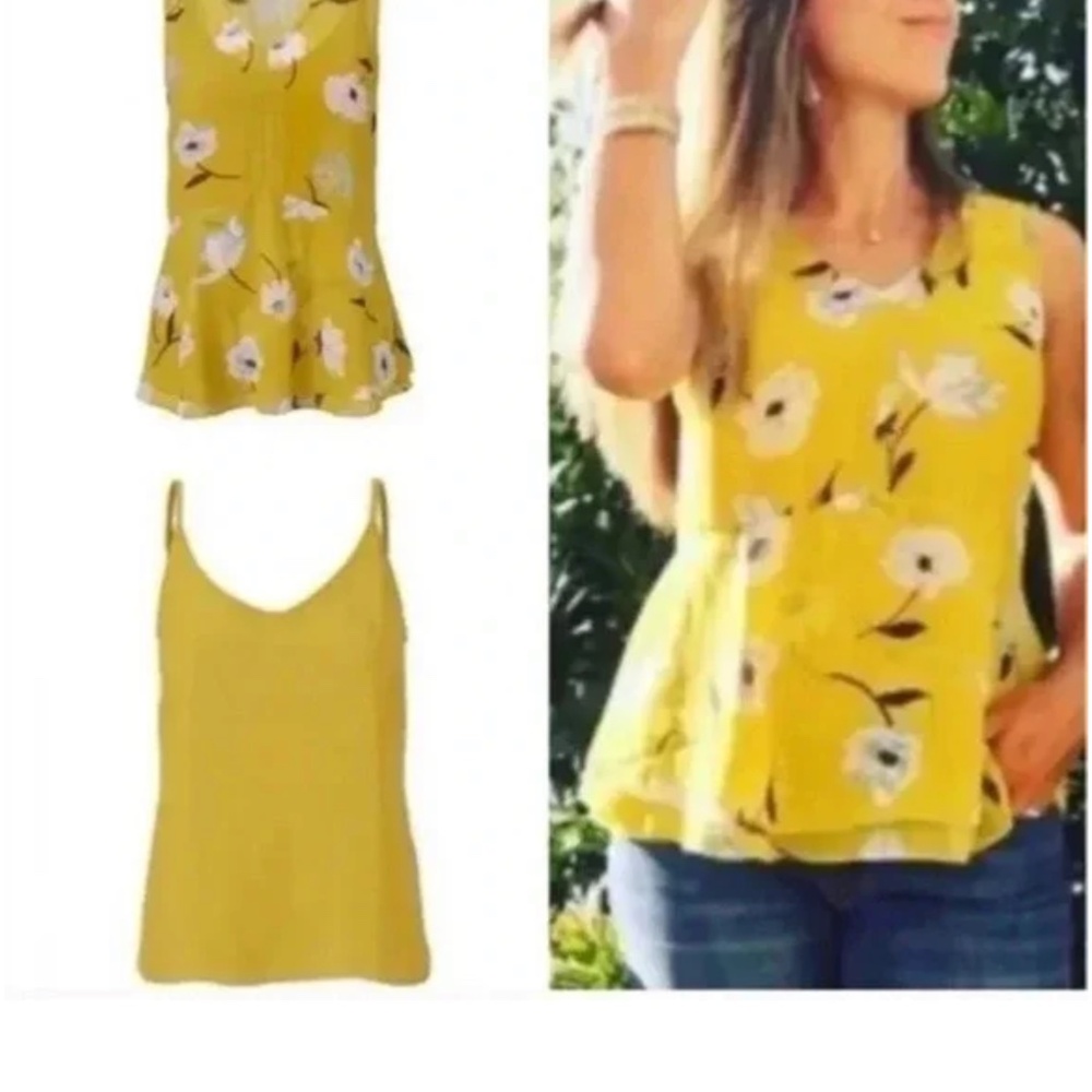 Cabi  Dazzle 3782 Cami Lined Floral Print Peplum 2 Pc Blouse Yellow size M